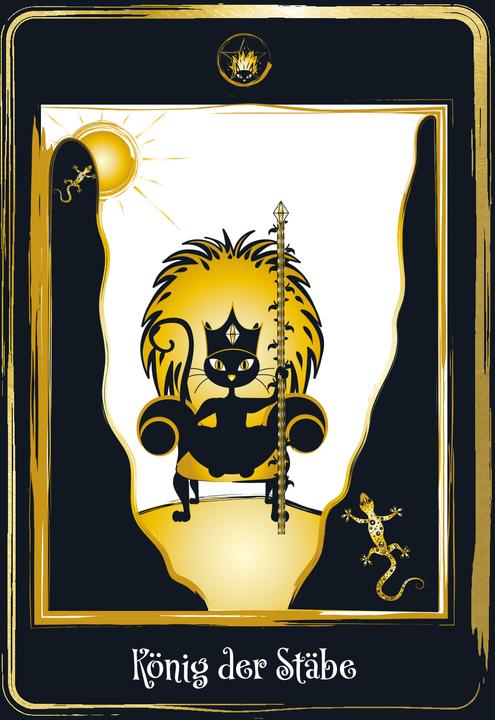 Actual product image Golden Black Cat Tarot - Hochwertige Stülpdeckelschachtel mit Goldfolie (German, Helena de Almeida, 2022)