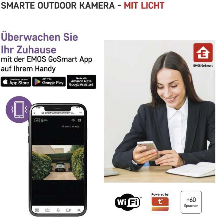 Produktbild Emos GoSmart Rotierende Outdoor IP Kamera mit WiFi und Licht IP-310 TORCH, weiss (2304 x 1296 Pixels)