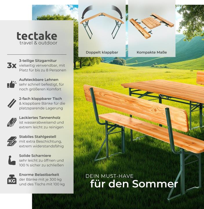 Immagine prodotto tectake Set birreria Franz II, 3 pezzi, pieghevole, con schienali (69 cm)