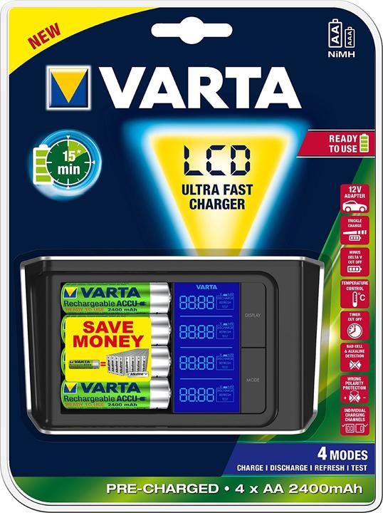 Immagine prodotto Varta LCD Ultra Fast Charger (1 pz., AA, AAA, 2400 mAh, Batteria + Caricabatterie)
