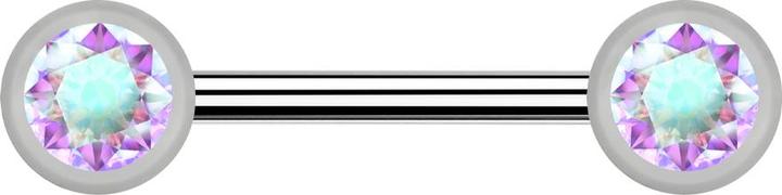 Produktbild Star Piercing Barbell silber mit zwei Kugel front Kristall multicolor (Titan G23, ohne Messing)