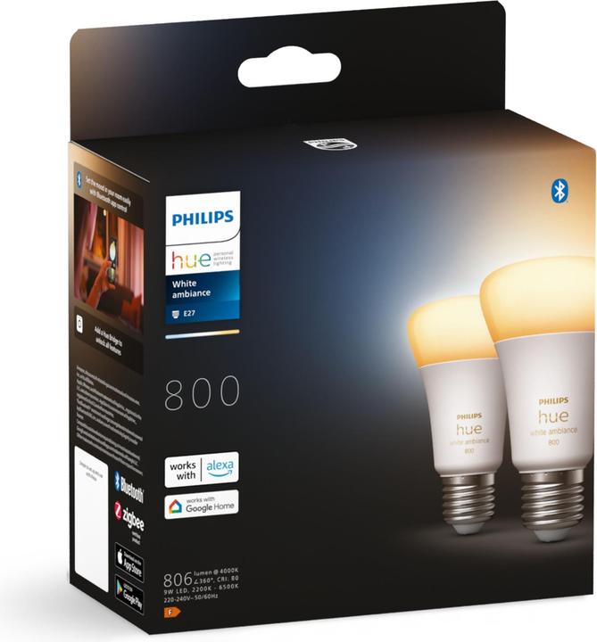 Produktbild Philips Hue White Ambiance BT (E27, 9 W, 806 lm, 2 x, F)