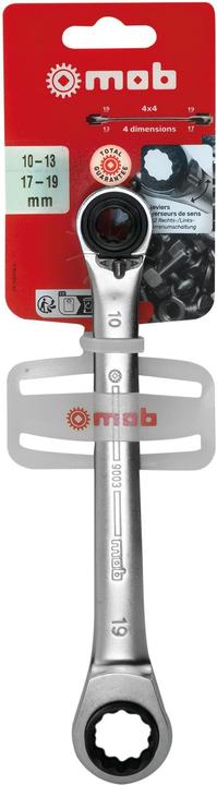 Actual product image MOB RATCHET SPANNER SET 'QUATTRO 4X4' SIZES 10/13/17/19 MM - ON BLISTER PACK (19 mm)