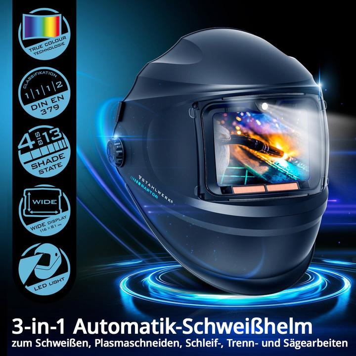 Actual product image Stahlwerk RAPTOR 3-in-1 automatic welding helmet with LED light