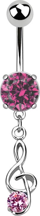 Immagine prodotto Star Piercing Banana in argento con pendente clef e cristallo rosa (Acciaio chirurgico 316L, senza ottone)