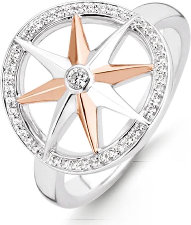 Actual product image Ti Sento Milano Ring wind rose with zirconia bicolour 12155ZR (56, 925 Silver)