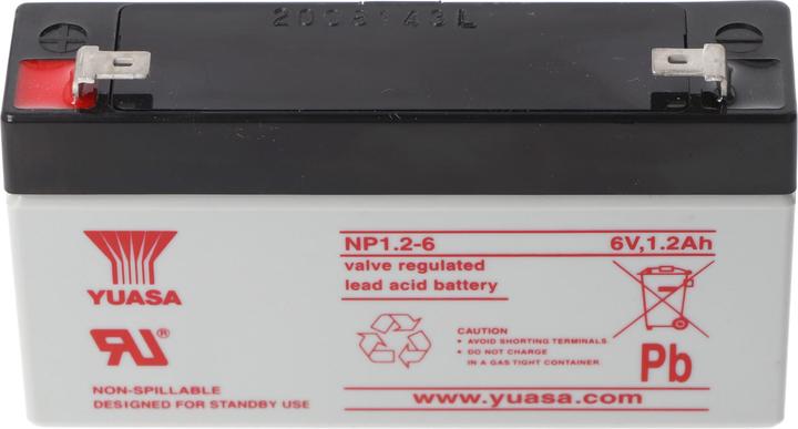 Produktbild Yuasa NP1.2-6 Akku Blei PB 6.0 Volt 1200mAh mit 2 Faston 4,8mm Steckkontakten