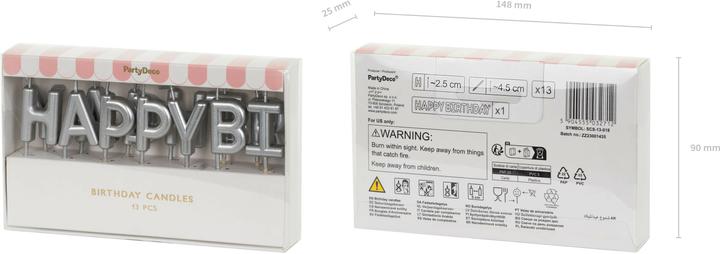 Image du produit Partydeco Bougies d'anniversaire lettres argentées, H 2.5 cm, 13 pcs (13 x)