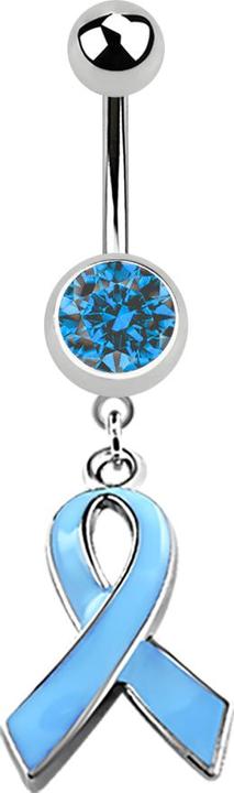 Star Piercing Banane silber mit zwei Kristallkugeln und Schleife hellblau (Chirurgenstahl 316L, ohne Messing)