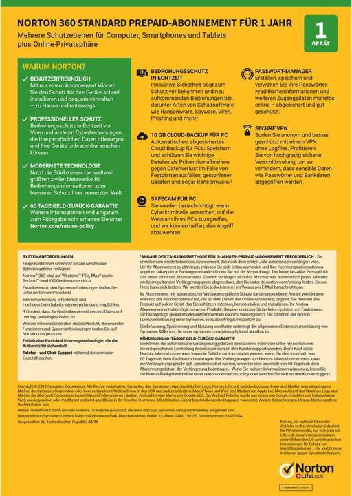 Image du produit Norton 360 Standard (1 Utilisateur, 12 mois)