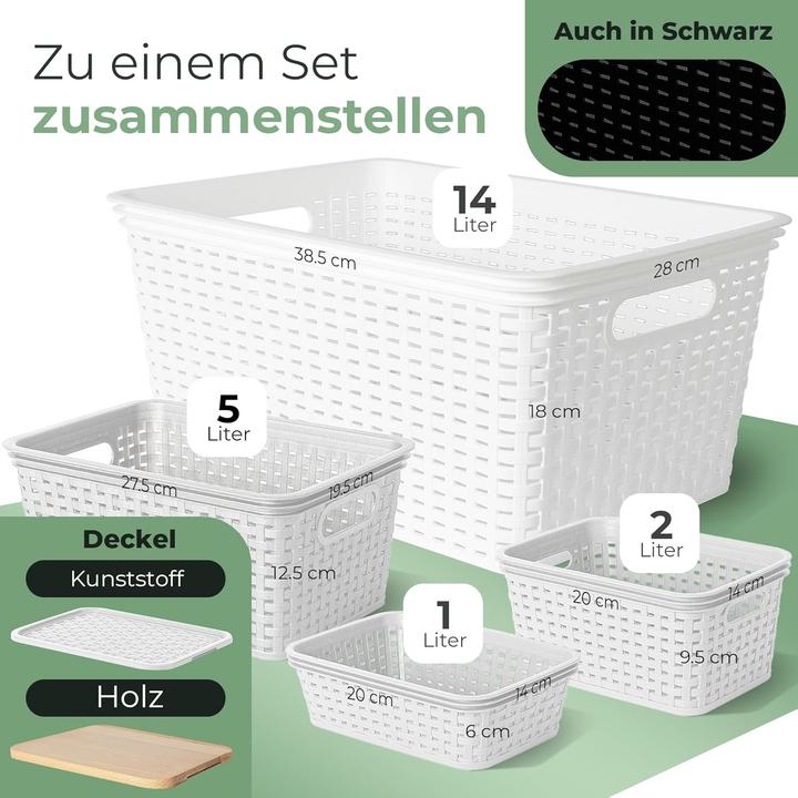 Produktbild Novaliv Aufbewahrungsbox mit Deckel Mini 1L Korb Weiss in Rattan Design Lebensmittelecht Aufbewahrung (1 l)