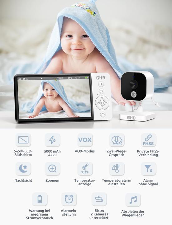 Immagine prodotto GHB Babyphone mit Kamera und 5 Zoll HD-Display (Video e audio)
