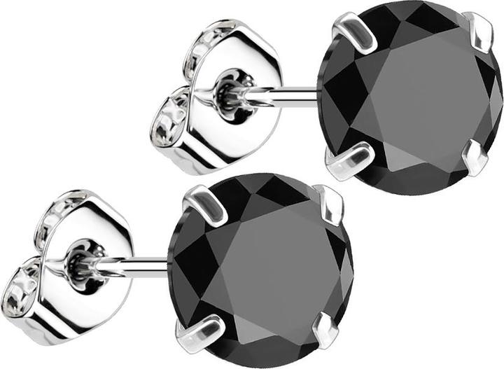 Produktbild Star Piercing Ohrstecker silber mit rundem Kristall schwarz (ohne Messing, 925 Sterlingsilber)