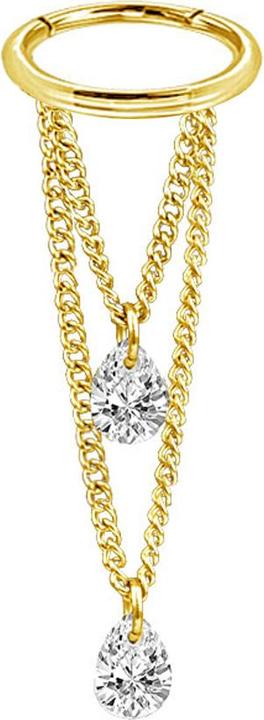 Star Piercing Micro Segmentring klappbar vergoldet Anhänger zwei Ketten zwei Ovale Kristalle silber (Chirurgenstahl 316L, ohne Messing)