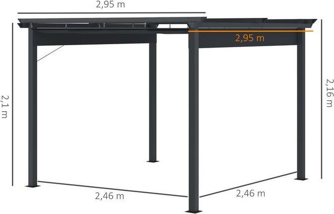 Actual product image Swisshandel24 Pergola 2.95x2.95 m gazebo patio cover with sliding roof aluminium polyester grey (295 cm, 295 cm)
