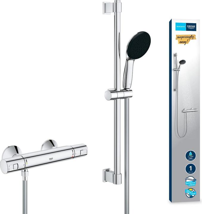 Actual product image Grohe Precision Start QuickFix thermostatic shower mixer and Vitalio Start 110 shower rail set, length