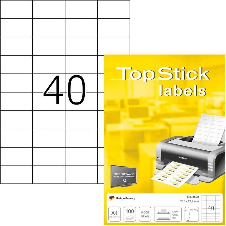 Produktbild TopStick TOP STICK Universal-Etiketten, 52,5 x 29,7 mm, 100 Blatt