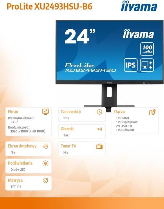 Immagine prodotto iiyama ProLite XUB2493HSU-B6 (1920 x 1080 pixel, 23.80")