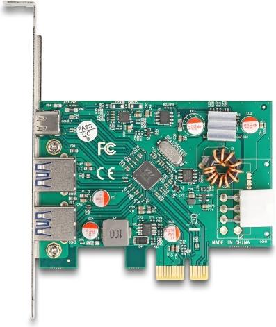 Actual product image Delock PCI Express x1 card to 1 x external USB Type-C socket PD 30 W + 2 x external USB Type-A socket US