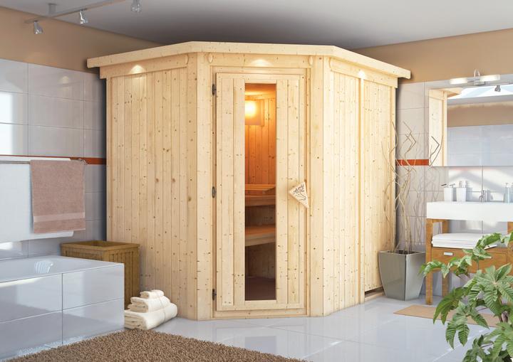Produktbild Karibu Sauna Lobin Eckeinstieg, Kranz (Plug & Play 3,6 KW interne Steuerung)