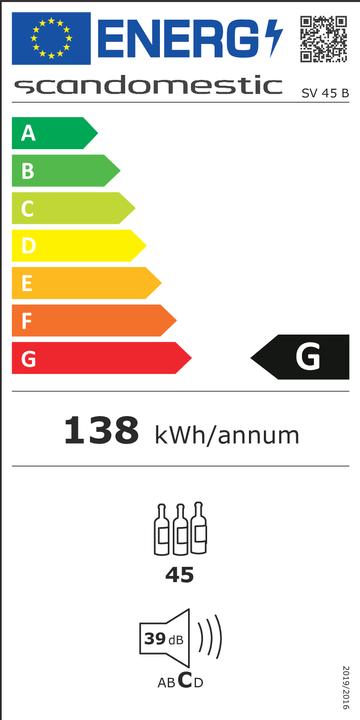 Label énergétique Scandomestic SV 45 B - Cave à vin - 1 zone - largeur : 55 cm - profondeur : 55,5 cm - hauteur : 83,5 cm - 1
