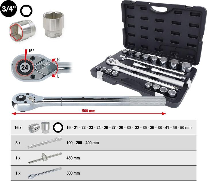 Actual product image KS Tools Socket spanner set (32 mm, 19 mm, 24 mm, 50 mm, 41 mm, 22 mm, 23 mm, 21 mm, 27 mm, 35 mm, 46 mm, 26 mm, 30 mm, 38 mm, 29 mm, 36 mm)
