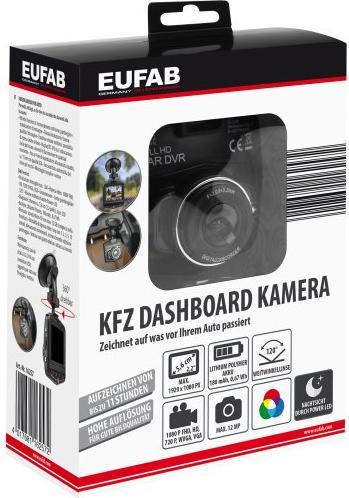 Produktbild Eufab KFZ Dashboard Kamera (Nachtsicht, Akku, Beschleunigungssensor, GPS-Empfänger, Bluetooth, Eingebautes Mikrofon, WLAN, Eingebautes Display, Full HD)