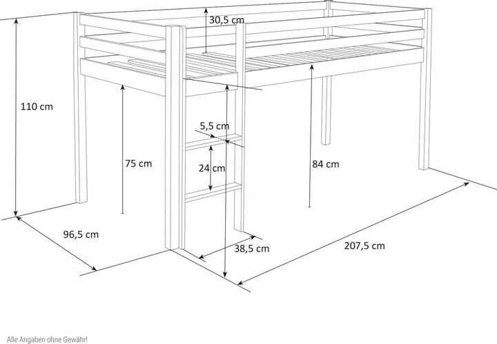 Actual product image Floki24 Loft bed play bed children's bed with slatted frame ladder solid wood, white - 90x200 cm (90 x 200 cm)