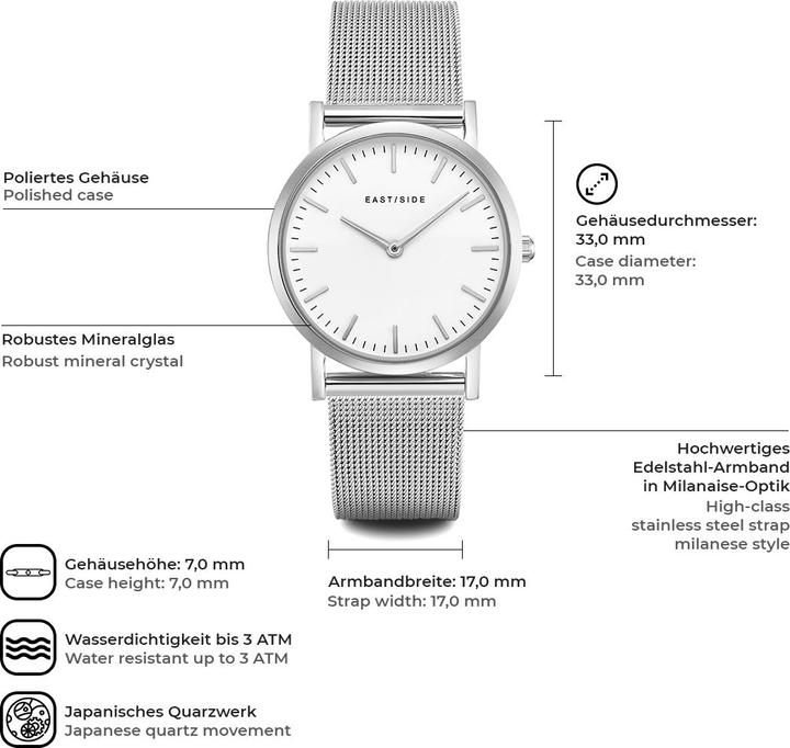 Image du produit Eastside Montre à quartz Cassina en acier inoxydable argenté - 9736 (Montre analogique, 33 mm)