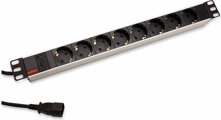 Actual product image Roline 48.26cm 19 inch power strip 8 outlet plus C14 plug aluminum 2.0 m