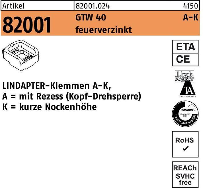 Image du produit Lindapter Bornes R 82001 GTW 40 KM 10 / 4,0 galvanisées à chaud (0.04 m)