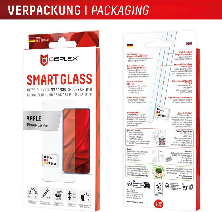 Nutritional values and ingredients Displex Smart Glass, Displayschutzfolie (1 Piece, Apple iPhone 16 Pro)