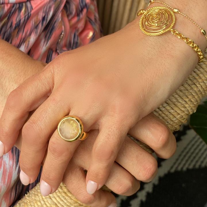 Produktbild Steinkult Sterling Silber Ring, mit 18 Kt. Gold veredelt "Goldener Rutilquarz" (54, 925 Silber)