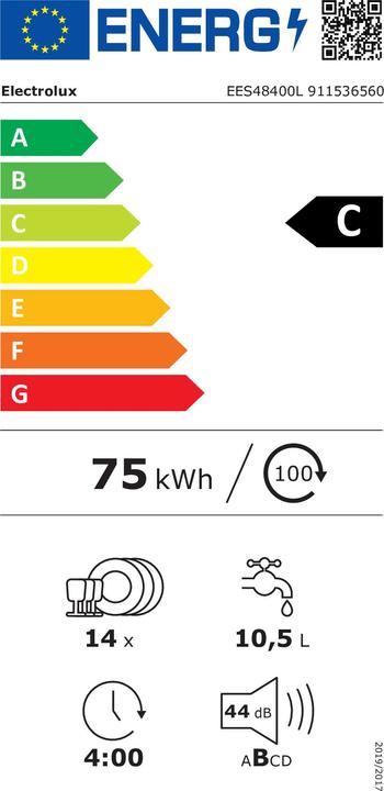 Energy Label Electrolux EES48400L 14" total concealed dishwasher