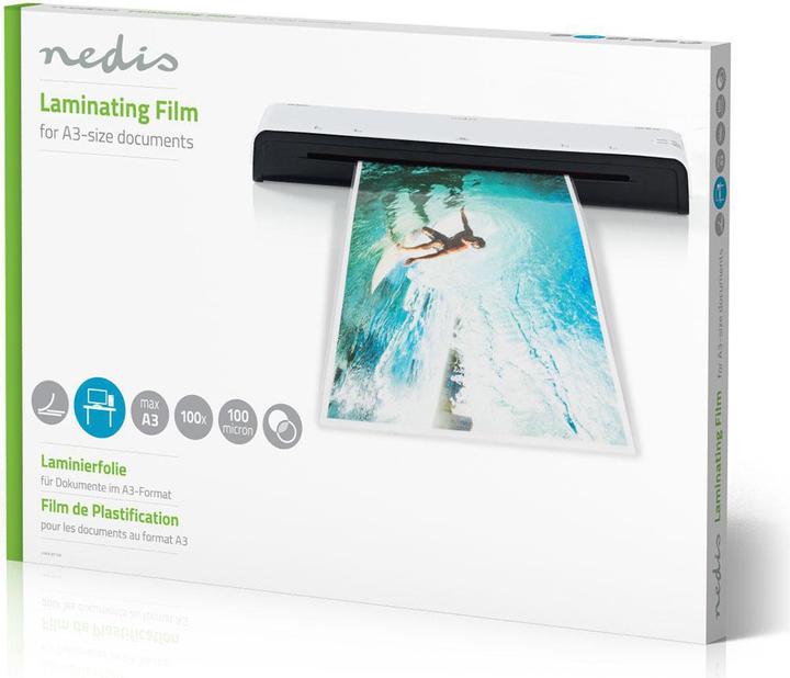 Actual product image Nedis Laminating film - size A3 - DIN-A3 film format - 100 microns film thickness - 100 pieces - Tran (A3, 100 Piece, 100 µm)
