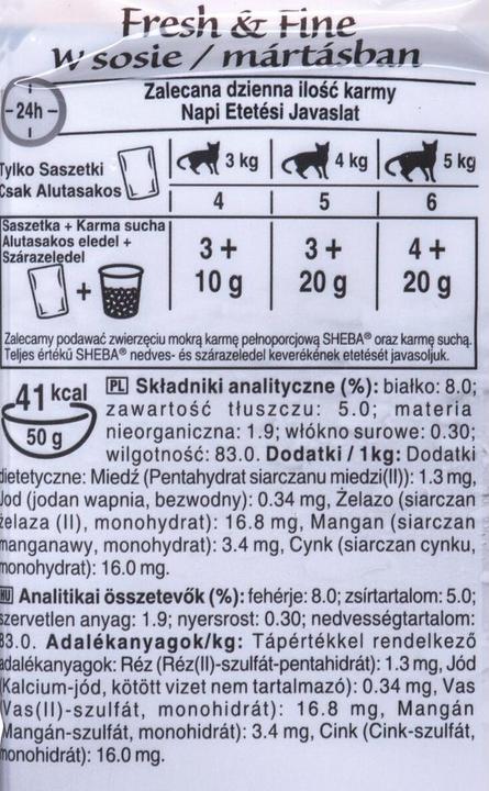 Nährwerte und Zutaten Sheba Fresh & Fine Mini Fischgerichte in Sauce 6 x 50g (Senior, 6 Stk., 300 g)