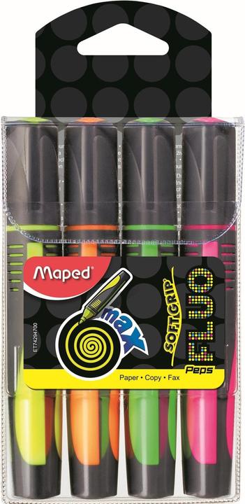 Maped Evidenziatore Fluo Peps Soft Grip, 4 pezzi (Multicolore, 4 x)
