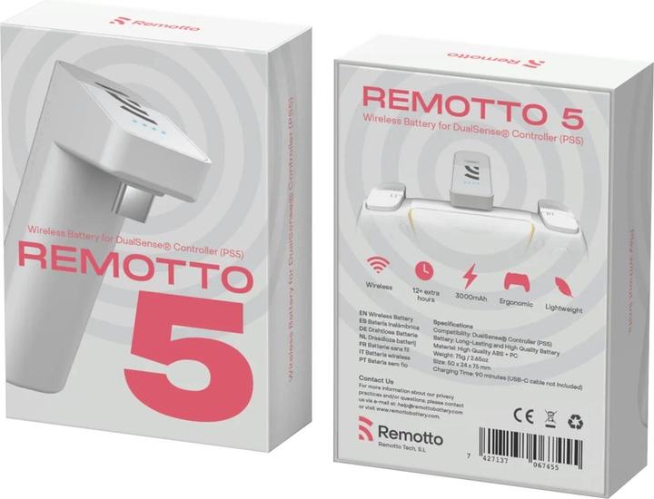 Immagine prodotto Remotto Power Bank per controller PlayStation PS5 con indicatore di carica a LED (3000mAh) - Bianco (PS5)