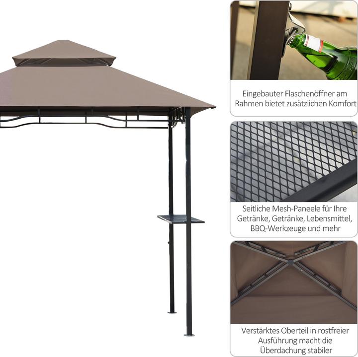 Actual product image Outsunny Barbecue gazebo Flame-retardant double roof Coffee brown+black 245 x 148 x 252 cm (245 cm, 150 cm)