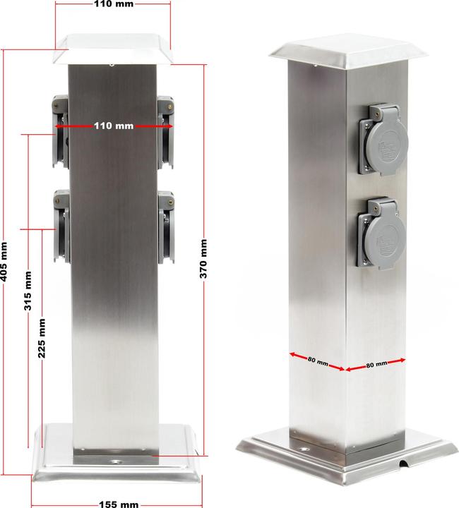 Actual product image Wiltec Outdoor Multi-socket Socket Strip 4 Sockets Stainless Steel Housing IP44 without Cable