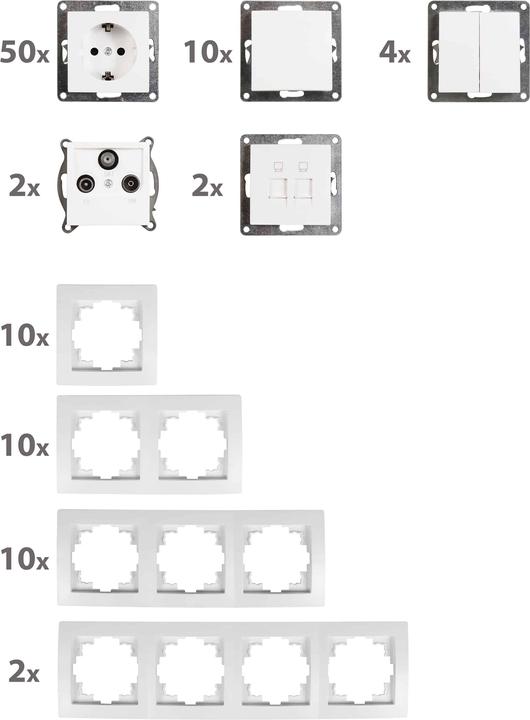 Produktbild MCP MCPOWER Schalter und Steckdosen Set Flair, Megaset, 100-teilig, weiss