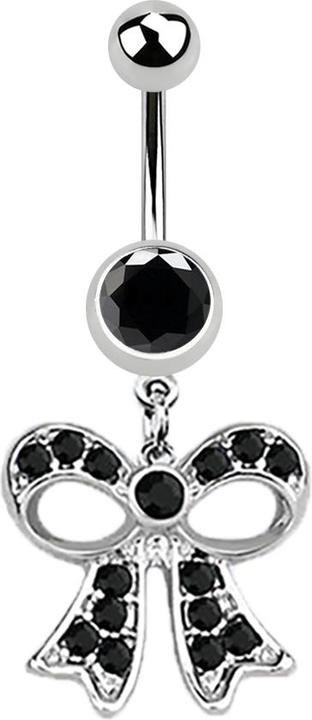 Star Piercing Banane silber mit Anhänger Masche schwarz (Chirurgenstahl 316L, ohne Messing)