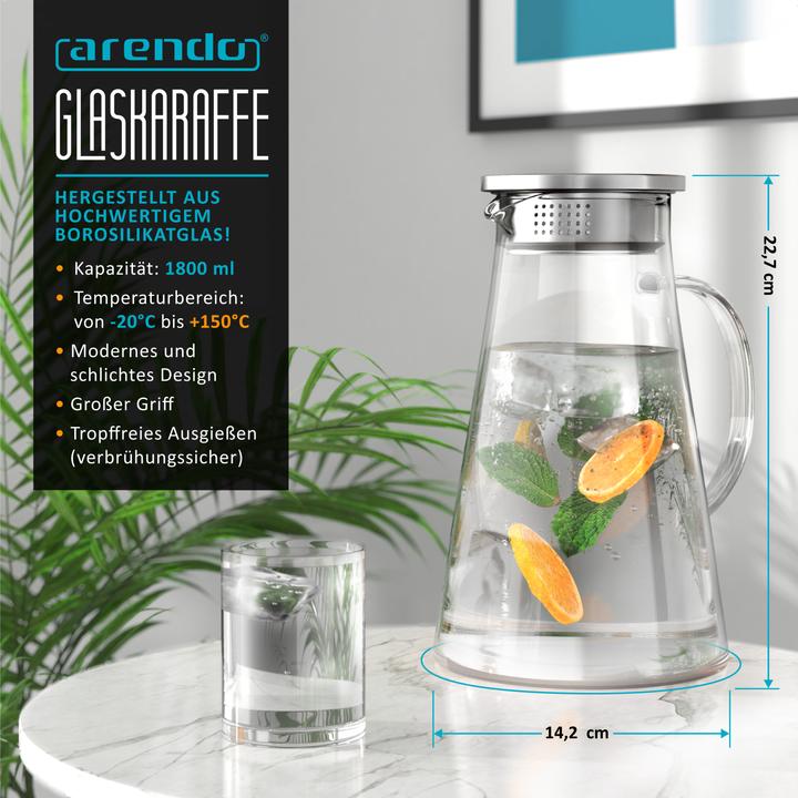 Image du produit Arendo Carafe en verre avec couvercle (1.80 l)