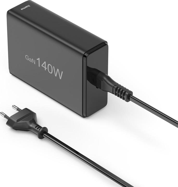 Actual product image Hama Charging station 5 ports, GaN, fast charger, 3xUSB-C, 2xUSB-A, PD, 140 W, SW (140 W)