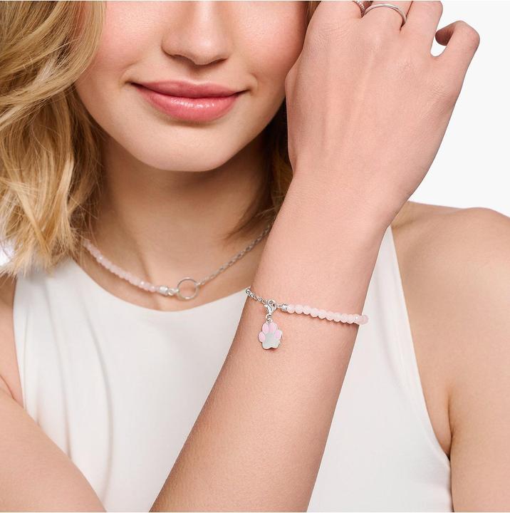 Actual product image Thomas Sabo Charm Bracelet with Rose Quartz Beads and Chain Links Silver (13 cm, Enamel, 925 silver)