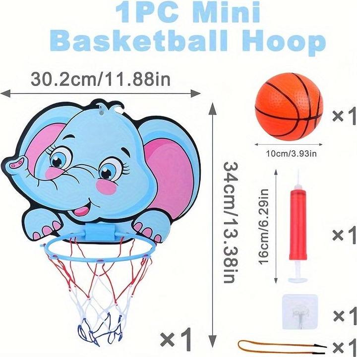 Actual product image Activity Board Mini basketball hoop stand set with lion, dinosaur, elephant jungle animals - Happy Birthday