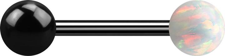 Produktbild Star Piercing Barbell schwarz mit Kugel und Kugel Opal weiss (ohne Messing, Chirurgenstahl 316L)