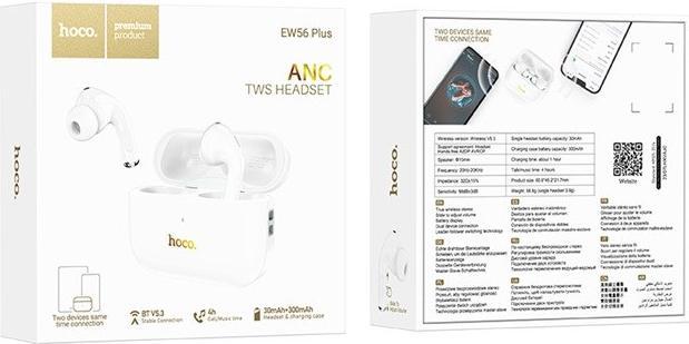 Actual product image Hoco - Wireless Earbuds (EW56 Plus) - Active Noise Cancelling, Bluetooth 5.3 - White (ANC, 4 h, Wireless)