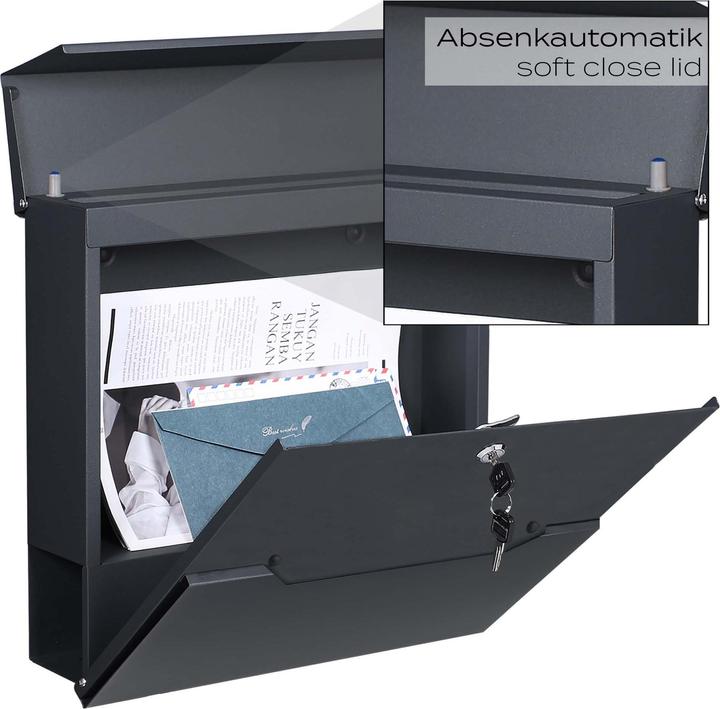 Actual product image XPOtool Letterbox Anthracite V61 with Newspaper Compartment and Soft Close Lockable Wall Postbox Mail Box