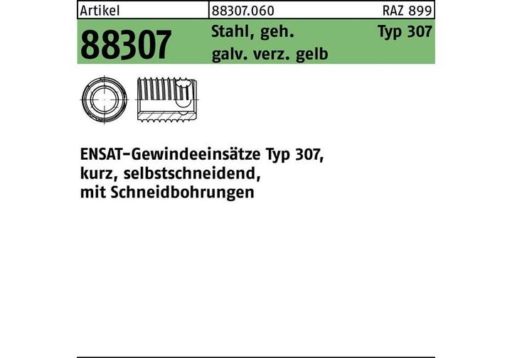 Produktbild Ensat Gewindeeinsatz R 88307 Typ 307 M 12 x 12 Stahl gehärtet galvanisch verzinkt gelb